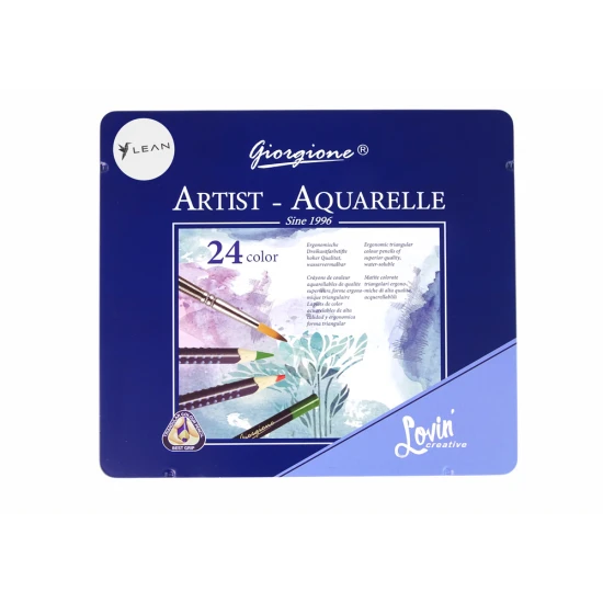 Set of 24 Watercolor Pencils Metal Container Saimnieki