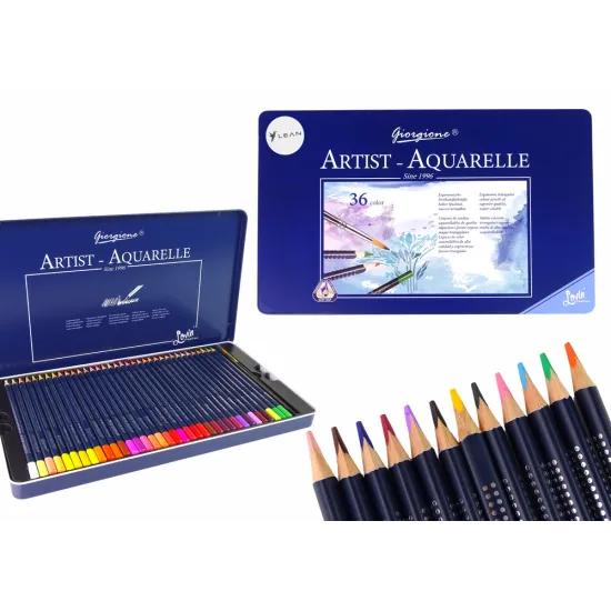 Set of 36 Watercolor Pencils Metal Container Saimnieki