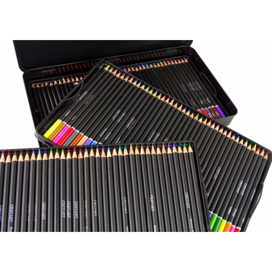 Set of 120 Art Crayons Metal Container Saimnieki