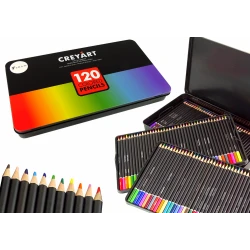 120 gab. mākslas zīmuļu komplekts metāla kastītē