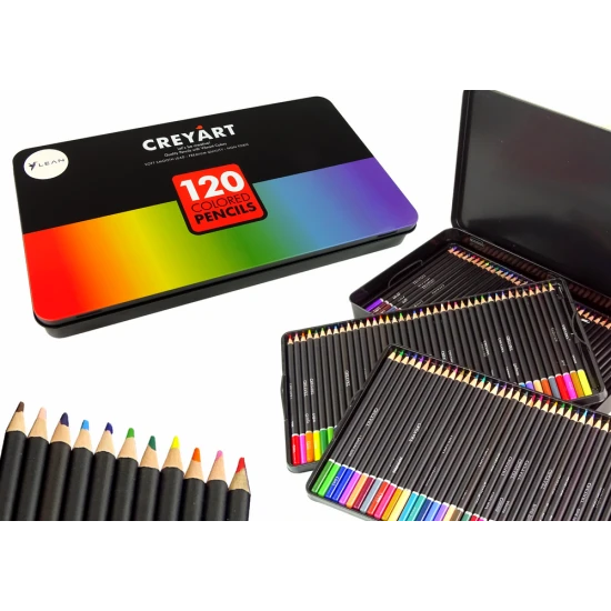 Set of 120 Art Crayons Metal Container Saimnieki