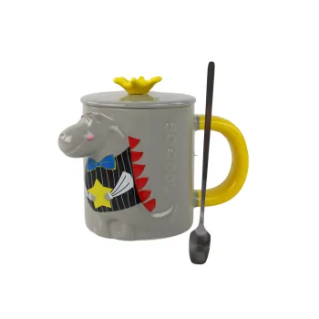 Pelēka krūze ar dinozauru 400 ml