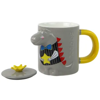 Pelēka krūze ar dinozauru 400 ml