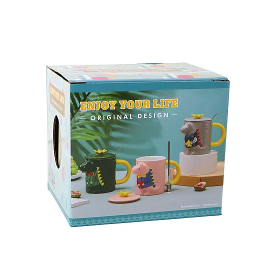 Pelēka krūze ar dinozauru 400 ml Sadzīves tehnika, virtuves