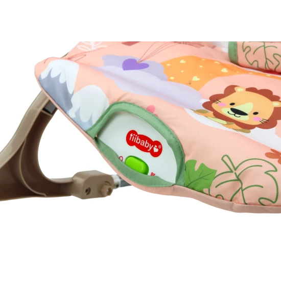 Rozā bērnu šūpuļkrēsls ar vibrāciju un skaņu Lion Zīdaiņiem