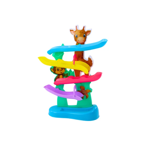 Žirafes pērtiķu bumbas slidkalniņš ar krāsainām bumbiņām