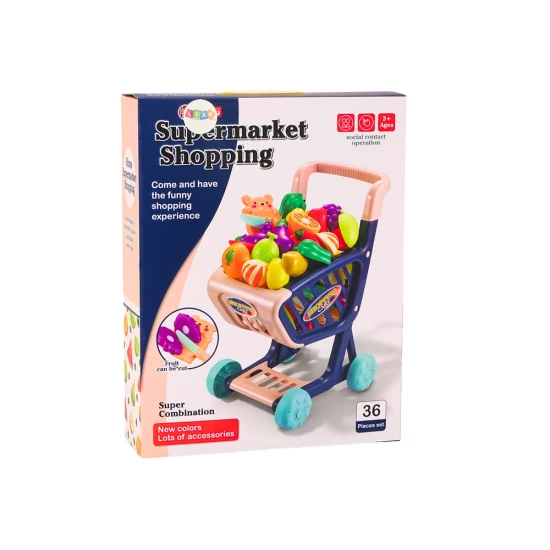 Tumši zils iepirkumu ratiņi ar sasmalcinātiem dārzeņiem Sadzīves tehnika, virtuves