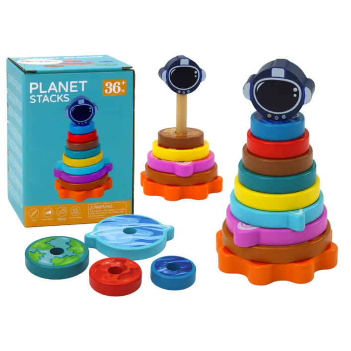 Piramīdu šķirošanas puzle Koka piramīdu puzle Planet Cosmos 10 gab.