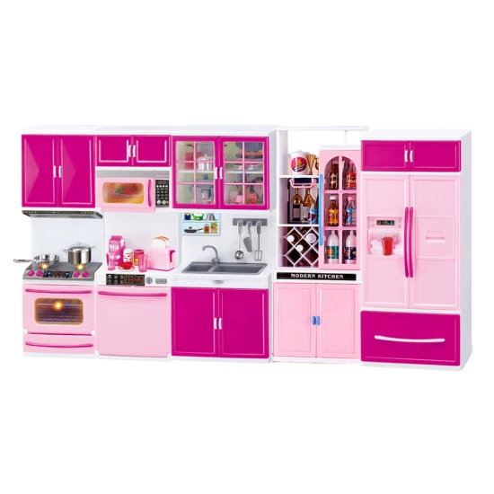 Rozā leļļu virtuves mēbeļu komplekts Sadzīves tehnika, virtuves