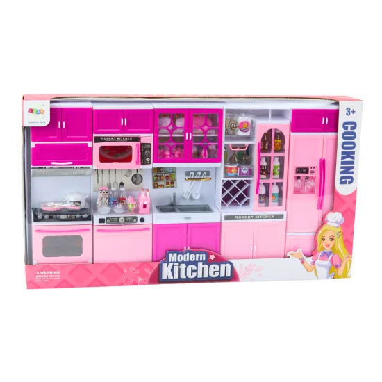 Rozā leļļu virtuves mēbeļu komplekts Sadzīves tehnika, virtuves