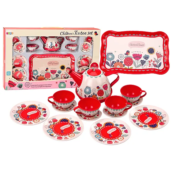 Red coffee and tea set 15 pcs. Household appliances, kitchens