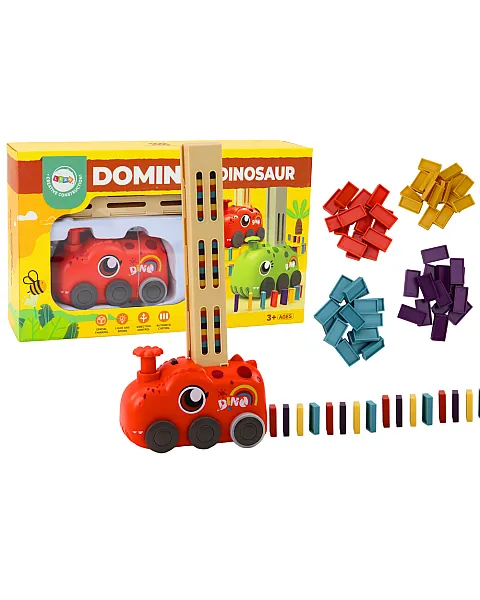 Sarkans dinozaurs kārto domino kauliņus