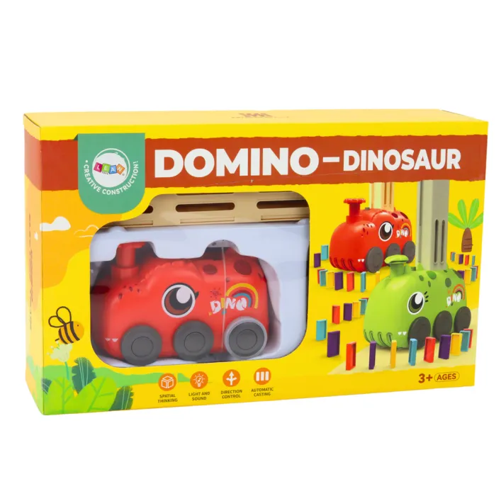 Sarkans dinozaurs kārto domino kauliņus Galda un sporta spēles