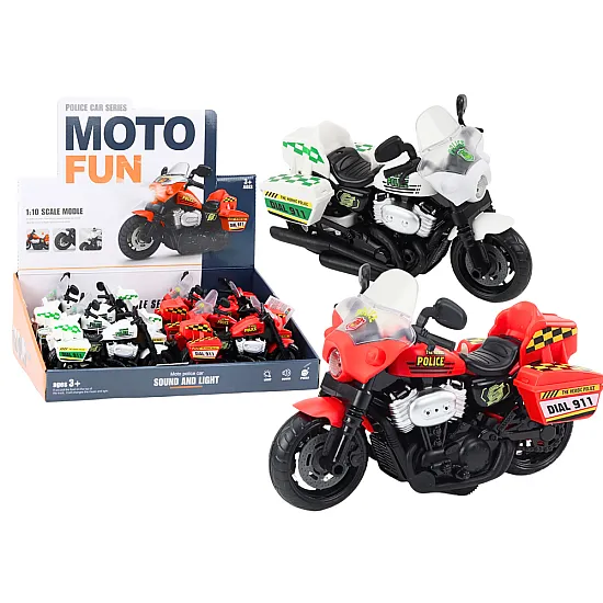 Policijas motocikls 1:10 Gaismas skaņas Balta Sarkana