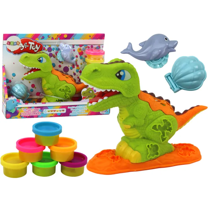 Plastilīna komplekts 6 krāsās ar dinozauru