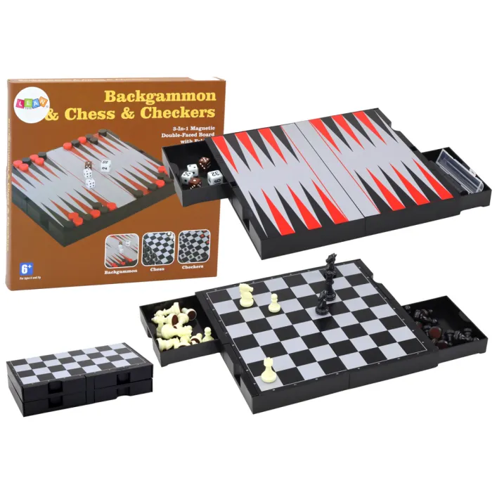 3in1 Game Set Magnetic Board Chess Checkers Backgammon Galda un sporta spēles
