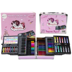 Mākslas komplekts saliekamā čemodānā ar vienradzi 133 gab.