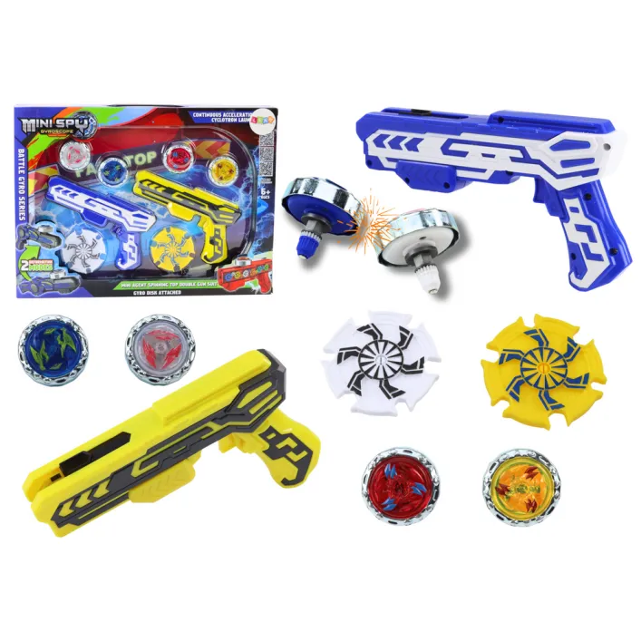 Gun Launcher Set 4 Metal Discs Blue Yellow Lights Galda un sporta spēles