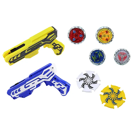 Gun Launcher Set 4 Metal Discs Blue Yellow Lights Galda un sporta spēles