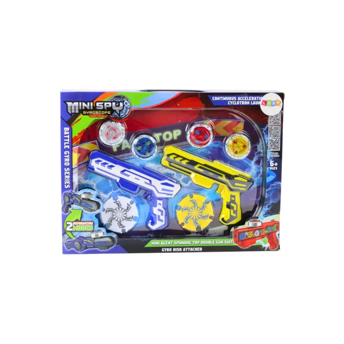 Gun Launcher Set 4 Metal Discs Blue Yellow Lights Galda un sporta spēles