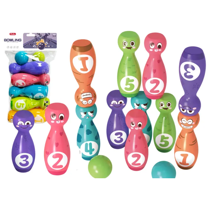 Bowling Set Smiley Balls Colored 10pcs Galda un sporta spēles