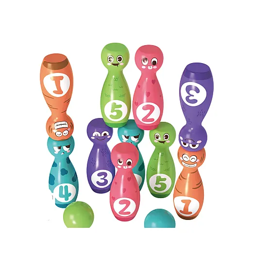 Bowling Set Smiley Balls Colored 10pcs Galda un sporta spēles
