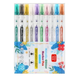 Metāla spīduma marķieru komplekts, krāsains, divpusējs, 10 gab.