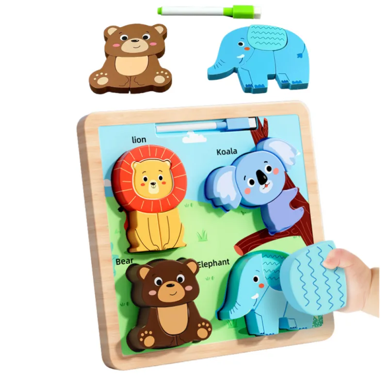 Puzzle Board 2in1 koka izglītojošs marķieris savvaļas dzīvniekiem