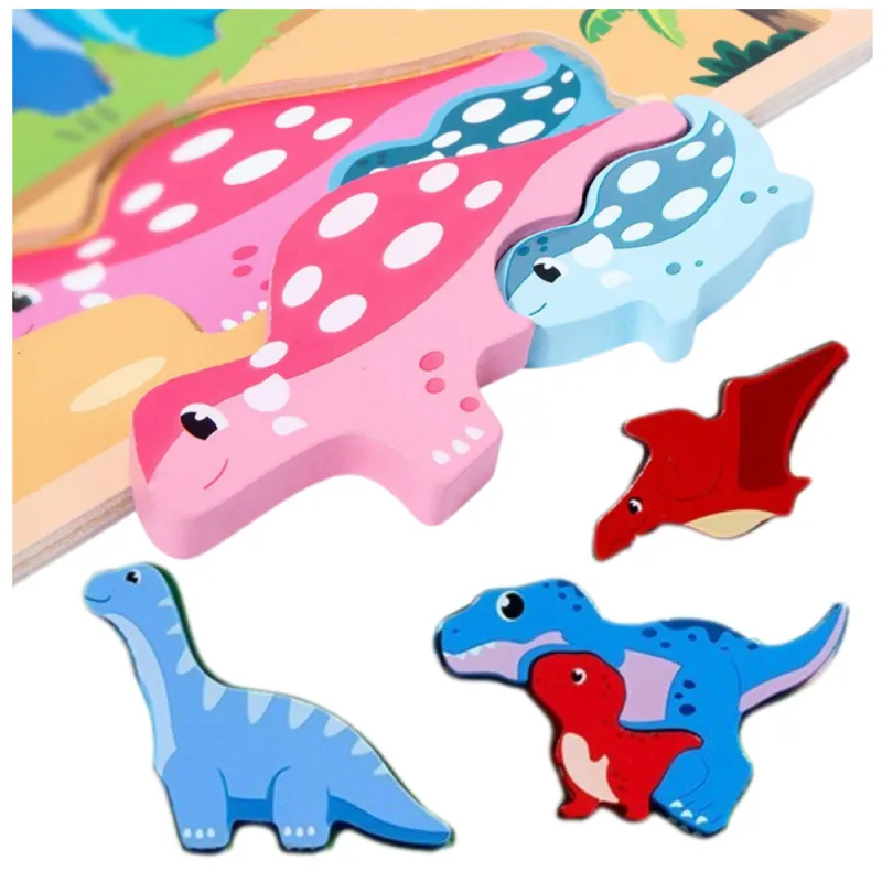 Mīklu tāfele 2in1 Koka izglītojošs marķieris Dinozauri 12gab.