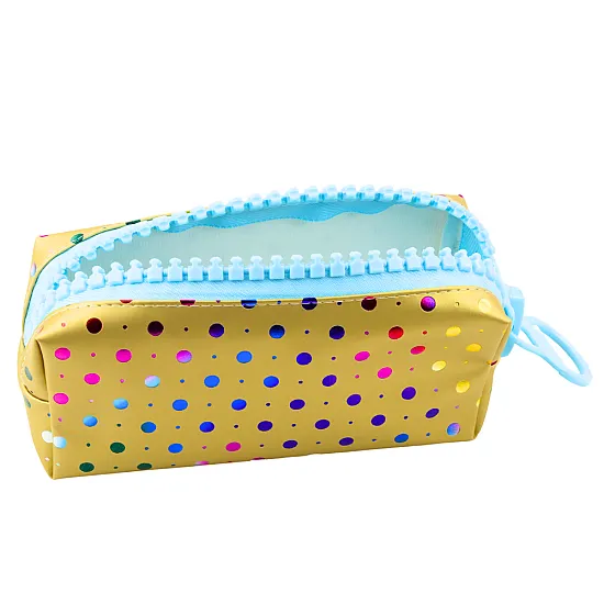 Skolas penālis ar krāsainiem punktiņiem zelta krāsā 21x8 cm Vimpeļi