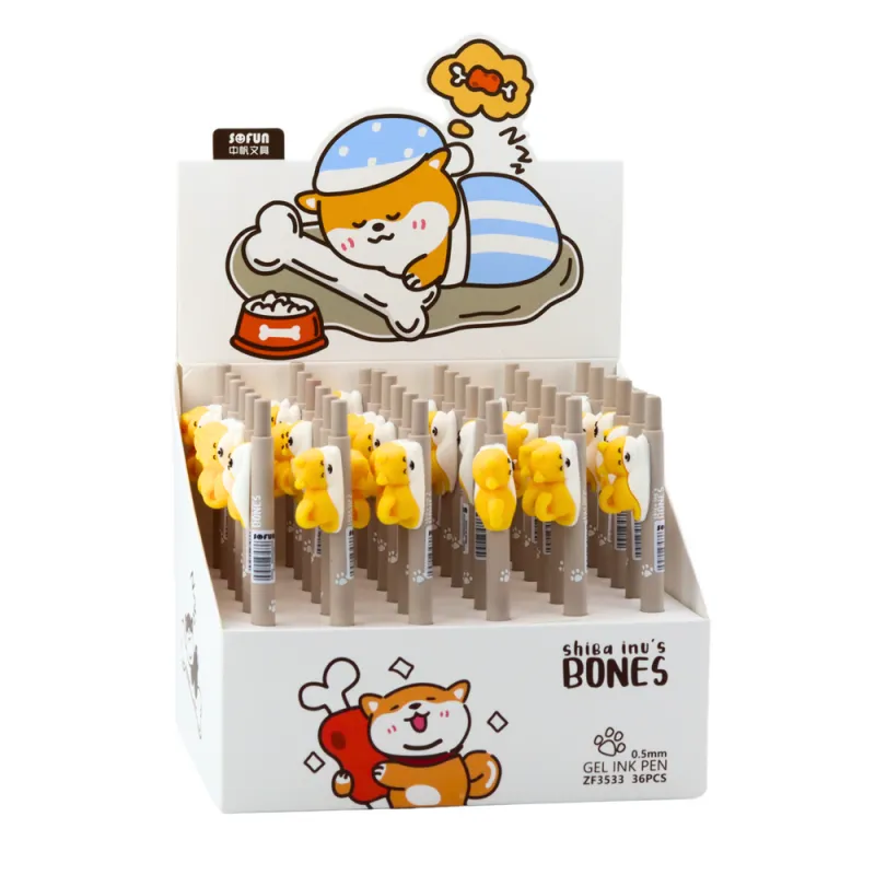Shiba Puppy dzeltena pildspalva, zila tinte, 0,5 mm Zīmuļi un pildspalvas