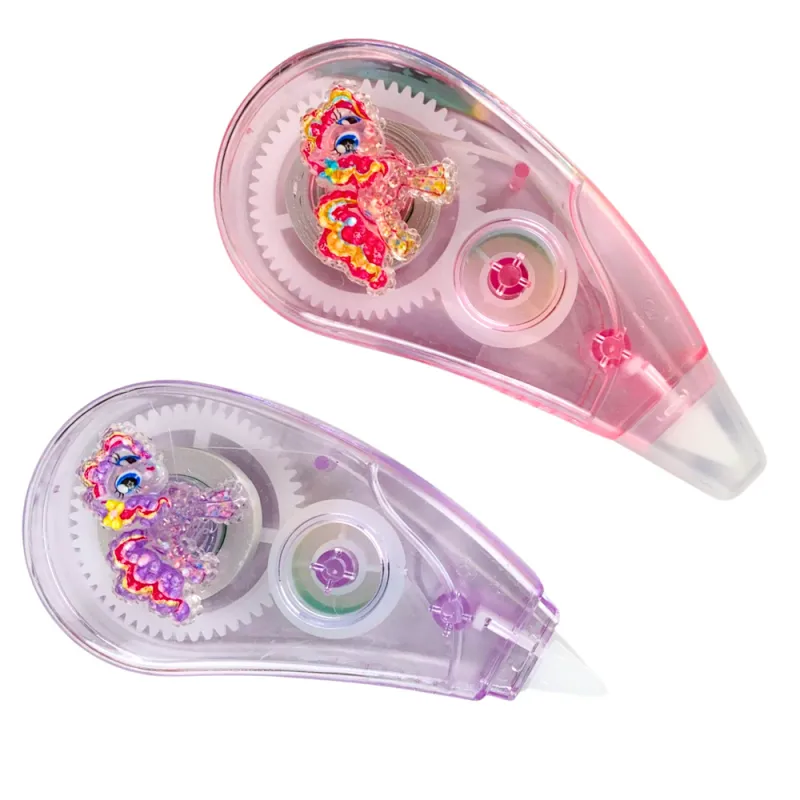 Rozā-violetā korekcijas lente 6 m x 5 mm, ar vienradžiem Zīmuļi un pildspalvas