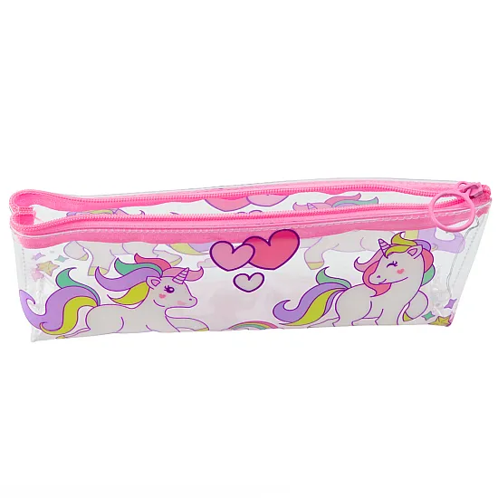 Transparent school pencil case with unicorns for girls Pennants