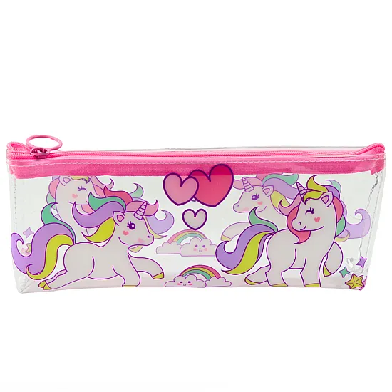 Transparent school pencil case with unicorns for girls Pennants