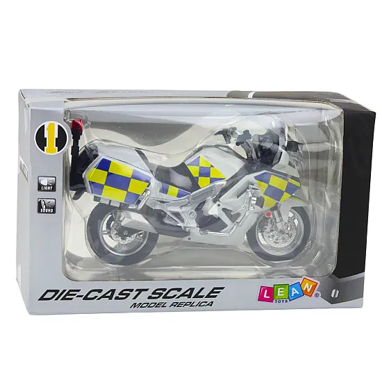 Policijas motocikla metāla lukturi skan balti 1:12
