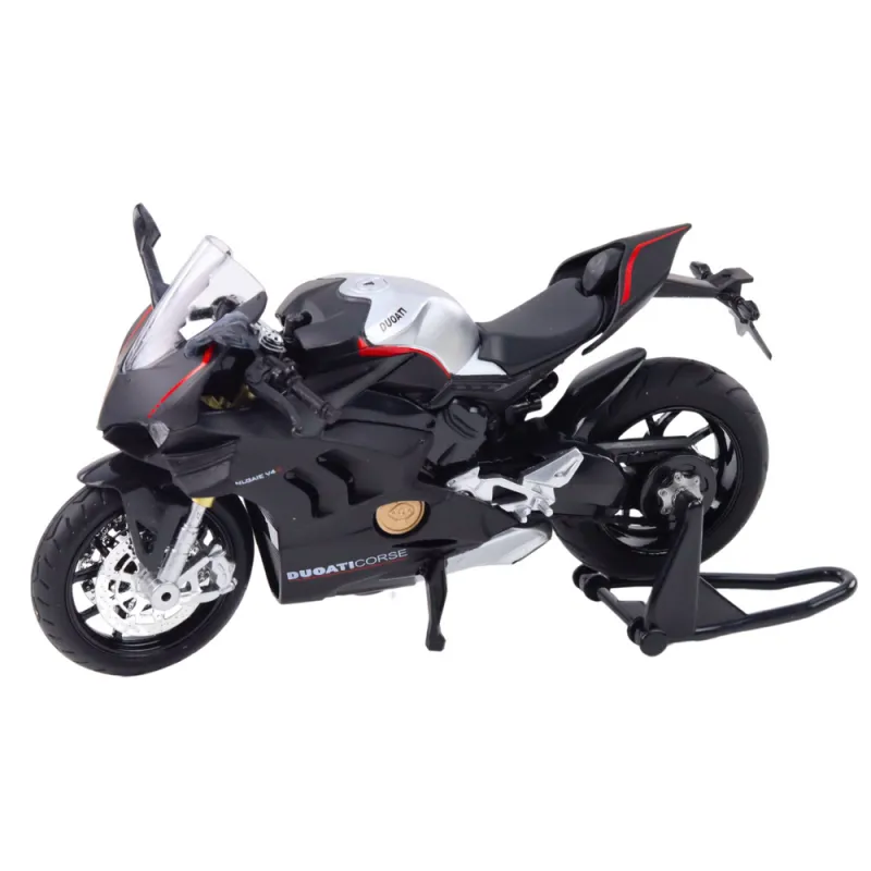 Sporta motocikla metāla lukturi ar sudraba elementiem melnā krāsā V4 1:12