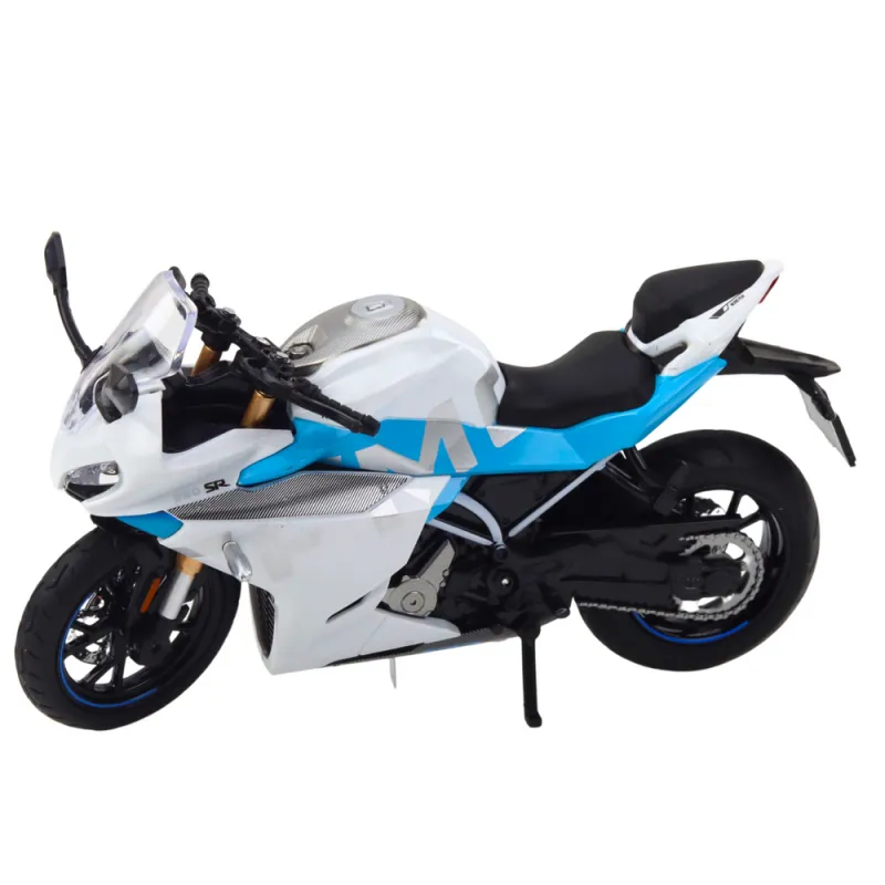 Sporta motocikla metāla lukturi skaņas baltā un zilā krāsā 1:12
