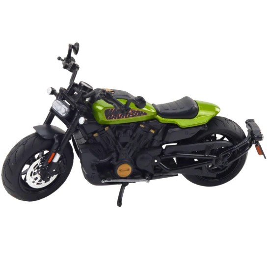 Motorcycle Chopper Metal Lights Sounds Black Green Elements 1:12