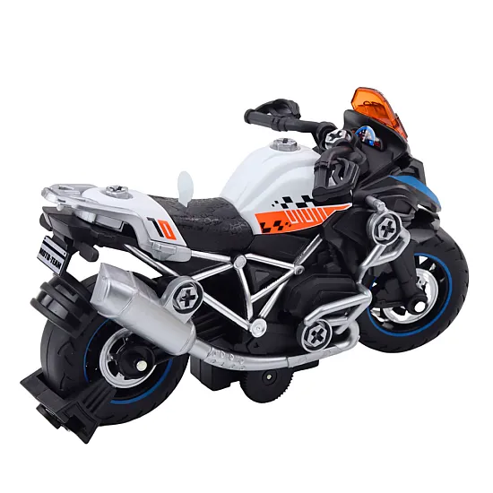 Melns sacīkšu spinning motocikls ar gaismas un skaņas efektiem