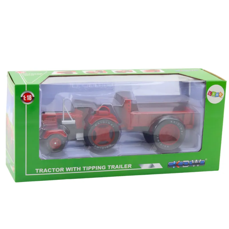 Metāla lauksaimniecības traktors ar piekabi Sarkans 1:18