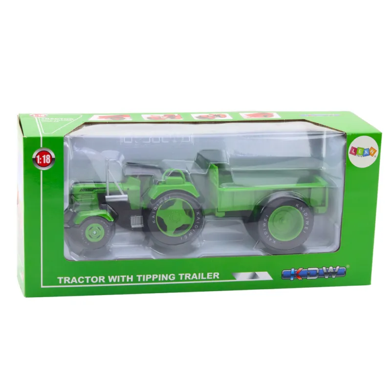 Metāla lauksaimniecības traktors ar piekabi zaļš 1:18