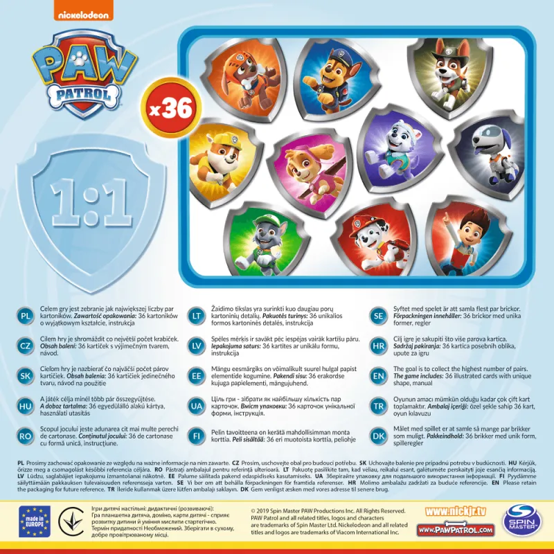 Atmiņas spēle „Paw Patrol“ memos