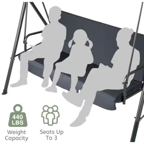 Three-person Garden Swing Rocking Cushions Mattress Gray