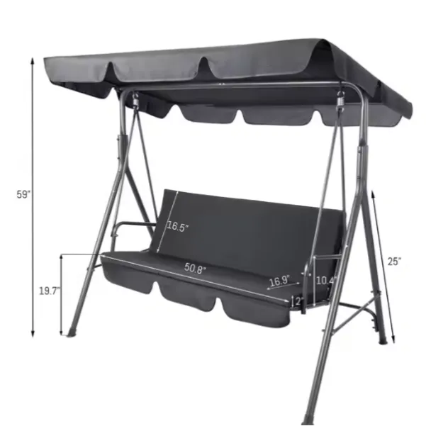 Three-person Garden Swing Rocking Cushions Mattress Gray