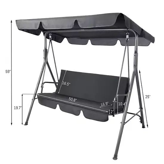 Three-person Garden Swing Rocking Cushions Mattress Gray