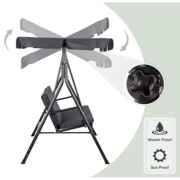 Three-person Garden Swing Rocking Cushions Mattress Gray