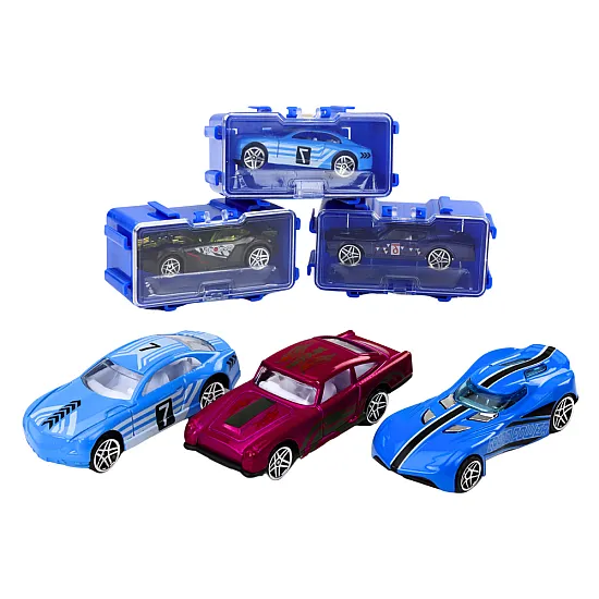 A set of cars with springs in a metal suitcase, 16 pieces Rotaļlietu automašīnas