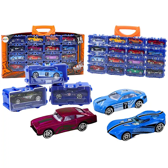 A set of cars with springs in a metal suitcase, 16 pieces Rotaļlietu automašīnas