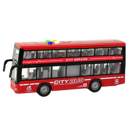 Battery Operated Double Decker Bus Lights Sounds Friction Drive Red Rotaļlietu automašīnas