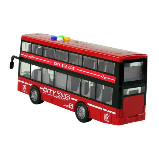 Battery Operated Double Decker Bus Lights Sounds Friction Drive Red Rotaļlietu automašīnas